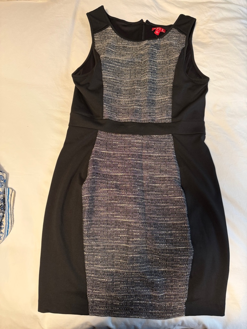 Elle Black Midi Dress with Gray Tweed Panels
